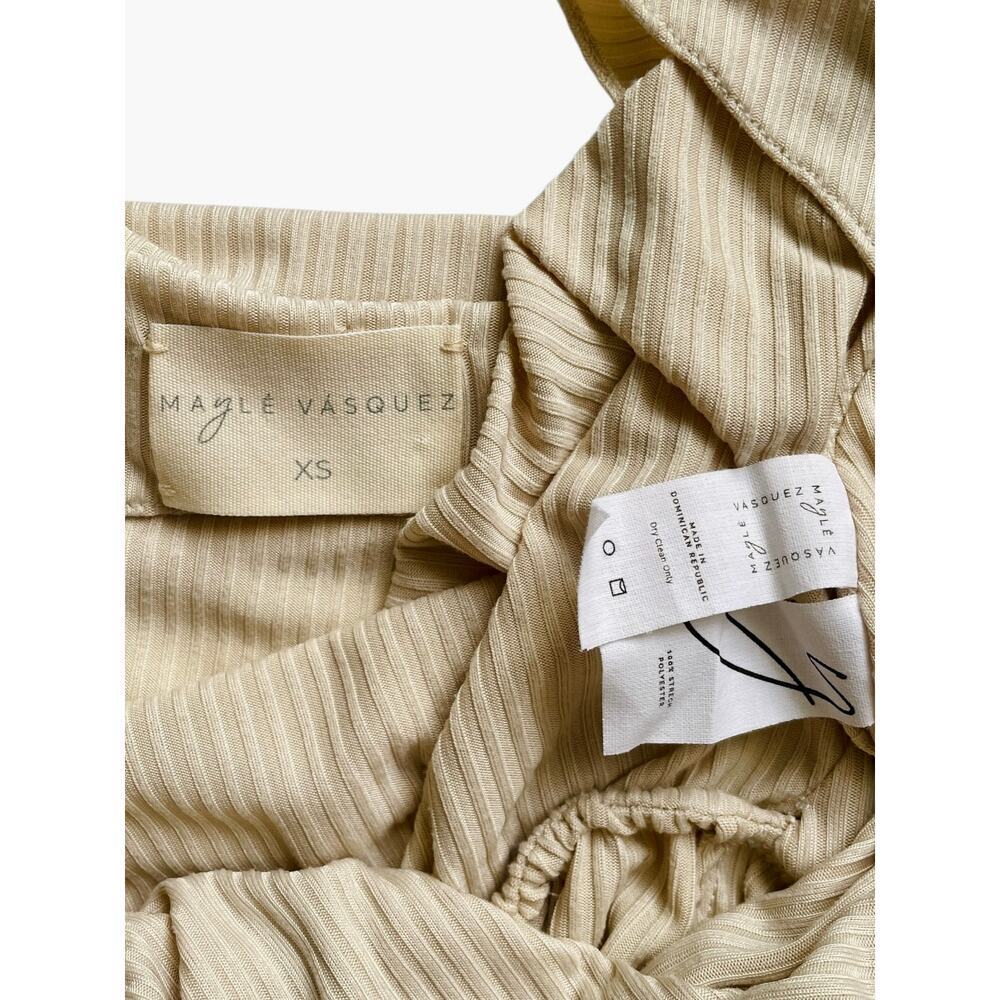 Mayle Vasquez Palmarena Dress XS Beige Cream Ribbed Midi Wrap Tie Waist - Picture 5 of 6